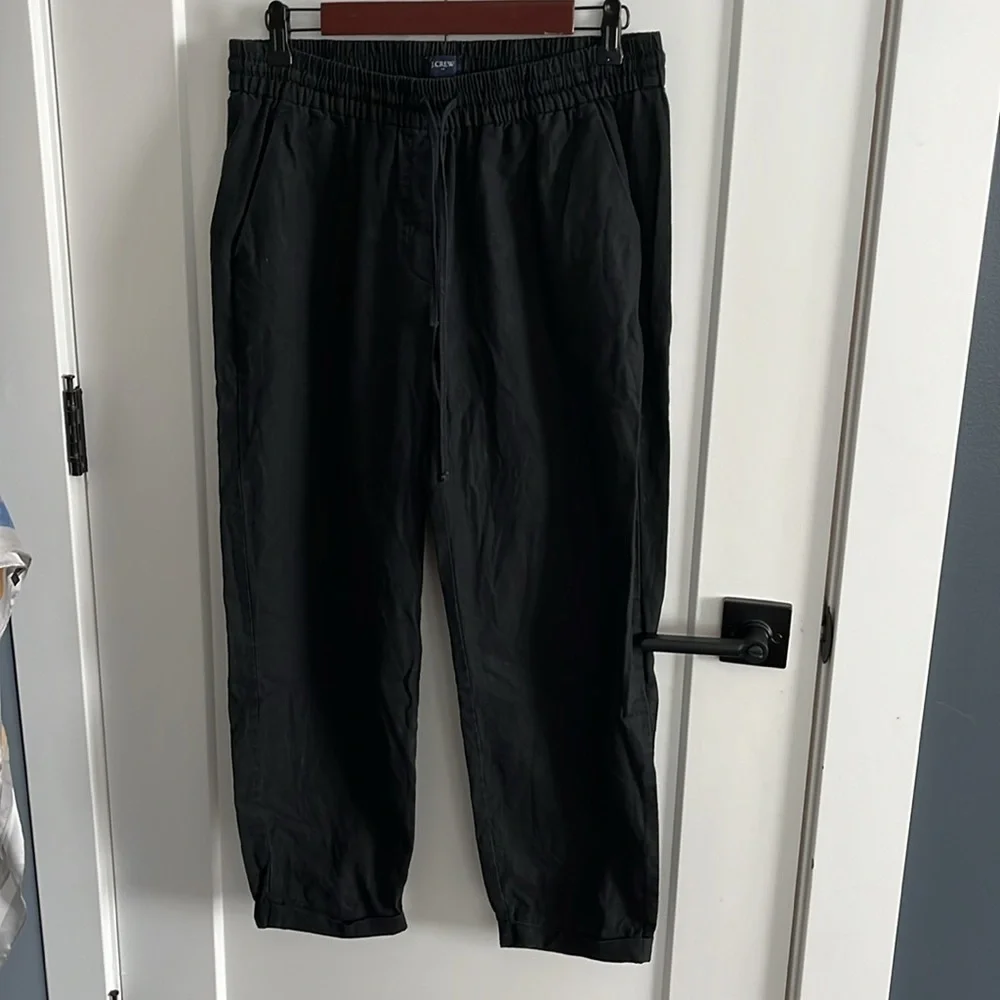 J Crew Linen Pull On Pants Black Size 10